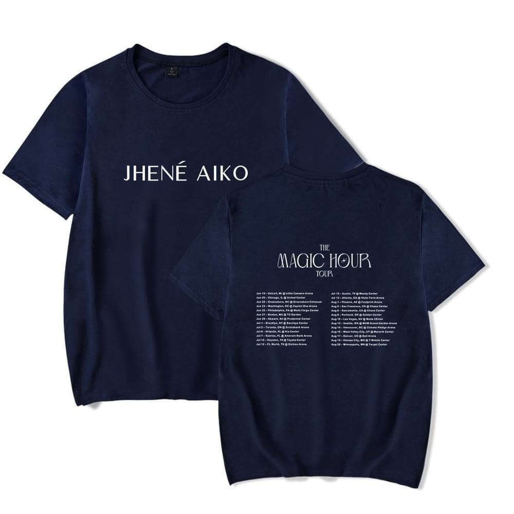 JHENÉ AIKO swag T-shirt with tour dates and a graphical design, perfect for Justin Bieber fans seeking stylish merchandise.