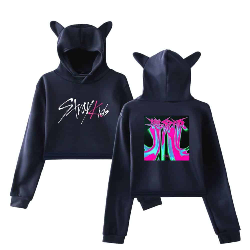 Black hoodie with "Swag4Kids" text and cat ears on the hood, inspired by Justin Bieber's swag style.