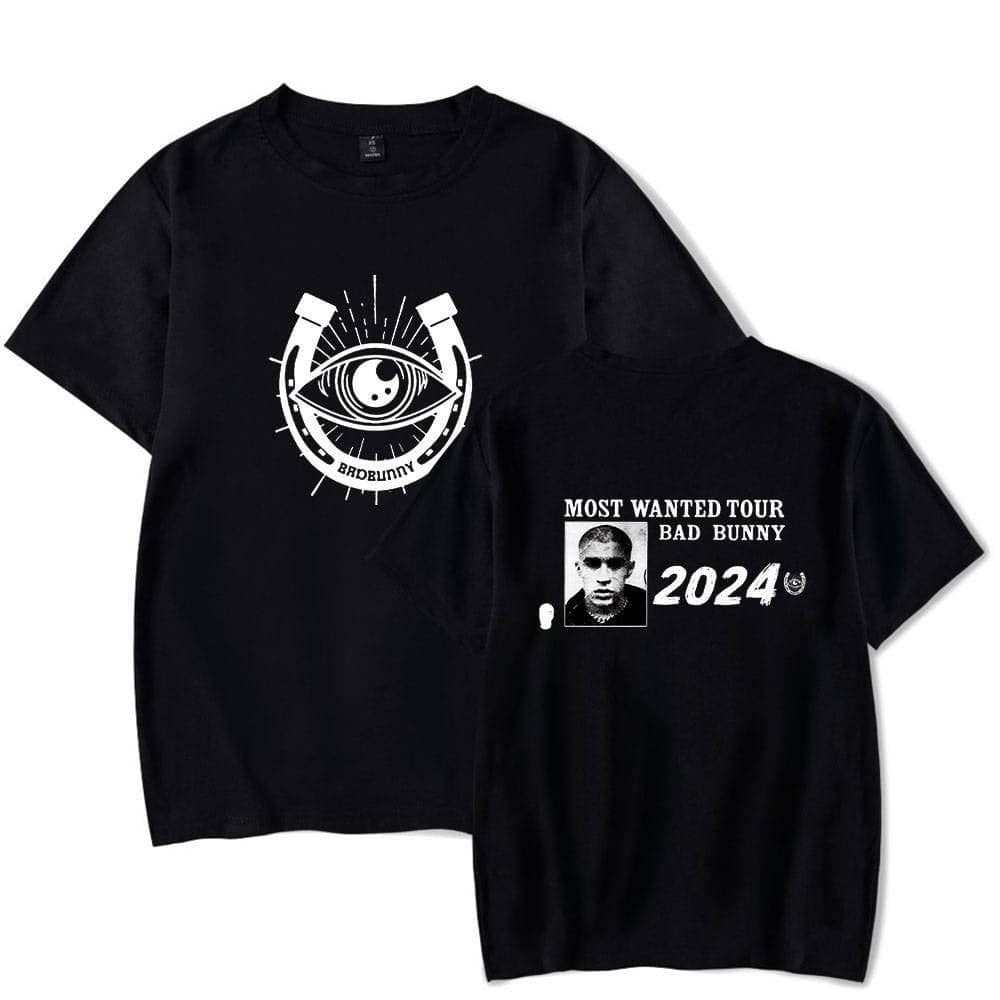 Black justin bieber swag merch t-shirt with eye graphic and tour design.