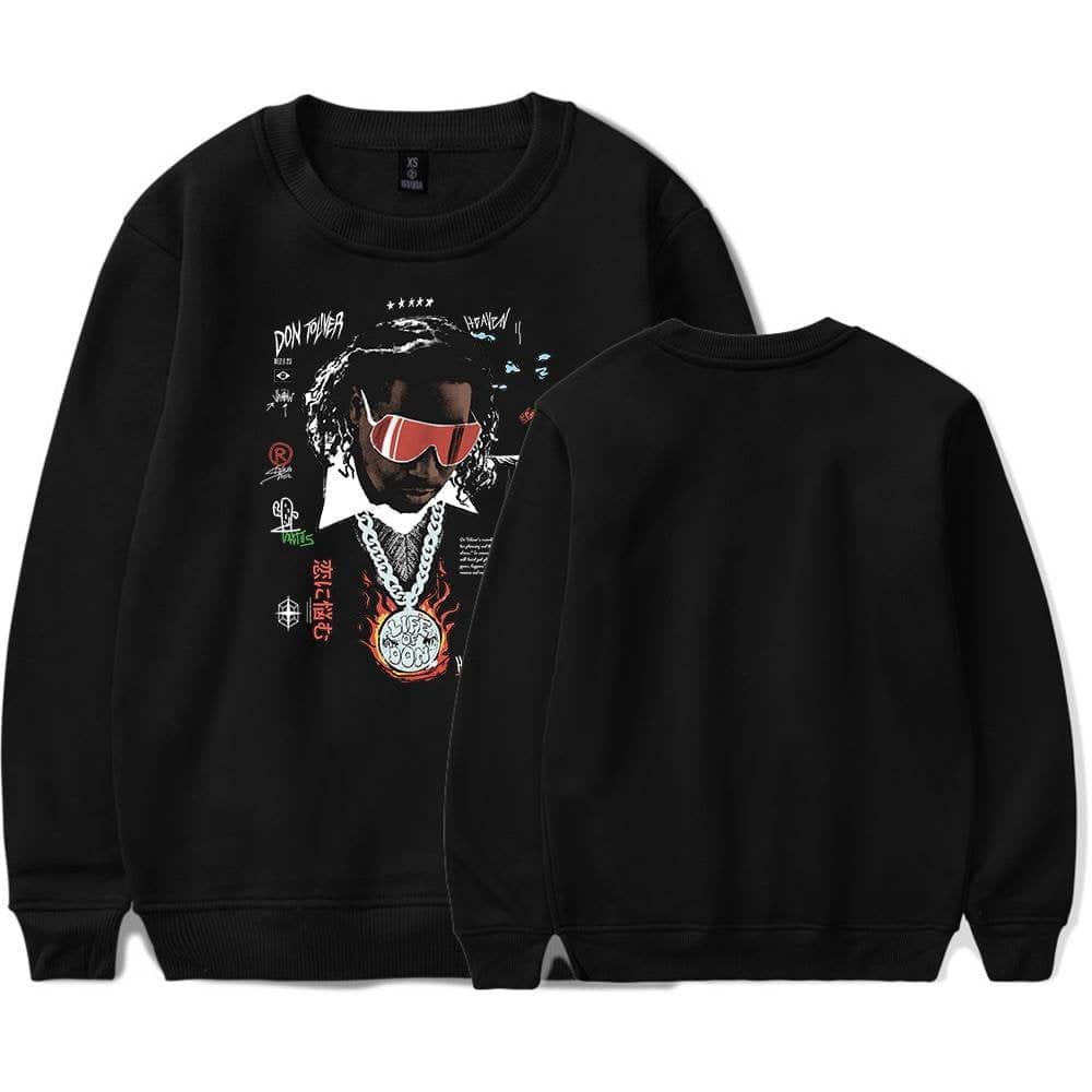 Justin Bieber swag merch sweatshirt with a bold graphic of a rapper wearing sunglasses, chains, and street art-inspired designs, perfect for fans of hip-hop and streetwear style.