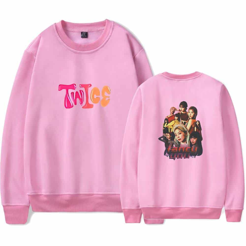 Tween girls pink sweatshirt with "TWEEN" text and K-pop girl group graphic, casual swag merch for fans.