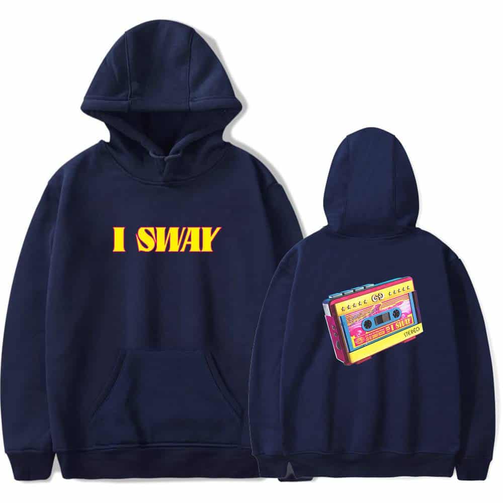 I SWAY hoodie with colorful cassette tape design featuring "I SWAY" text on the back, perfect for Justin Bieber swag merch fans.