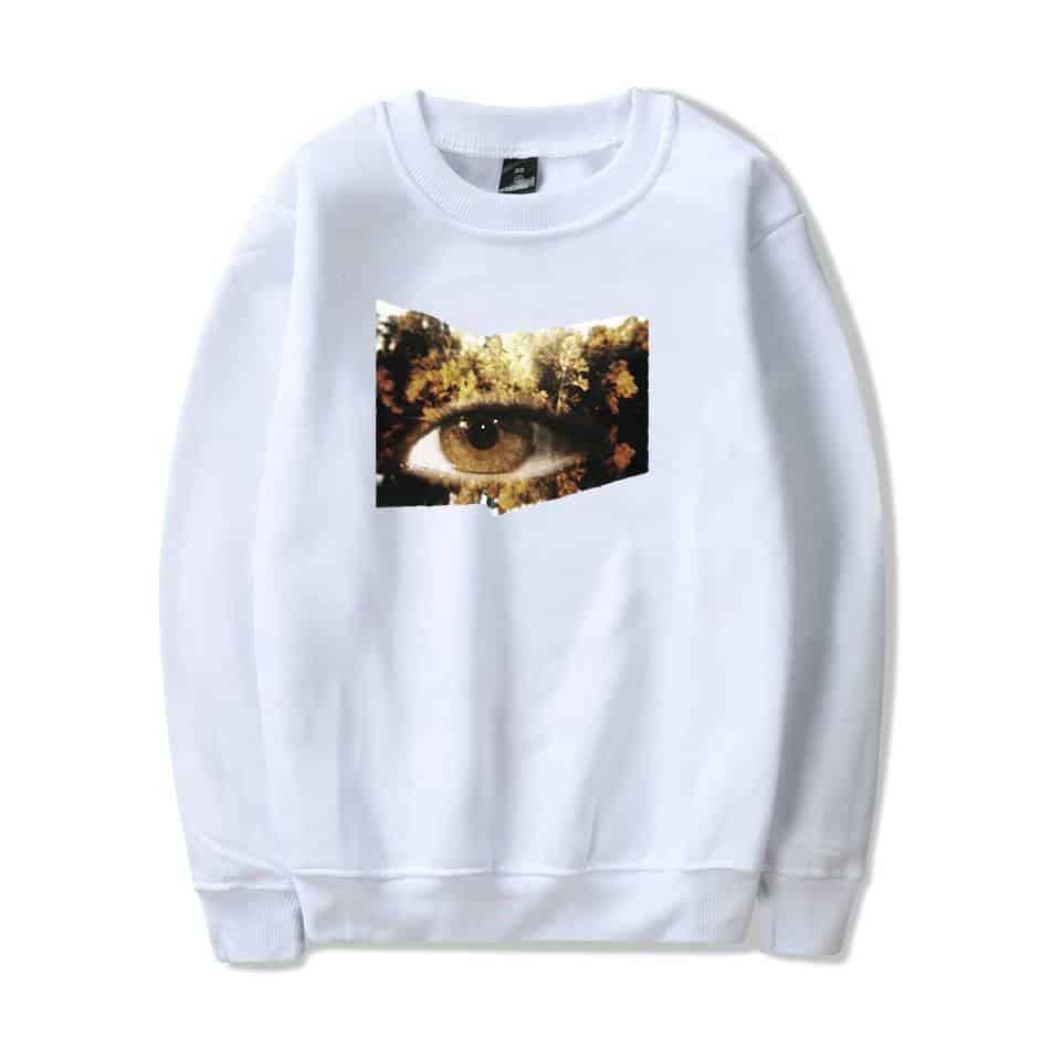 Eye with nature landscape print sweatshirt, trendy Justin Bieber swag merch, fashionable streetwear for fans.