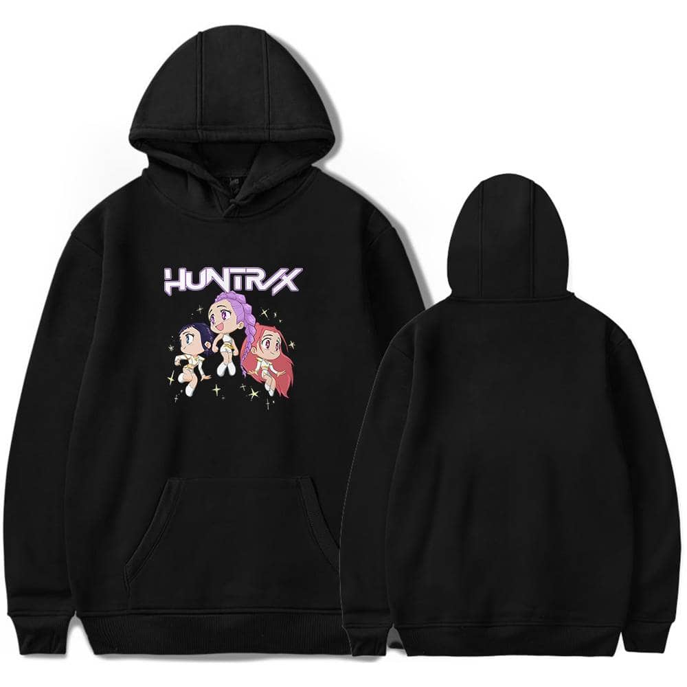 Huntrax Justin Bieber swag merch hoodie with animated characters and vibrant design.