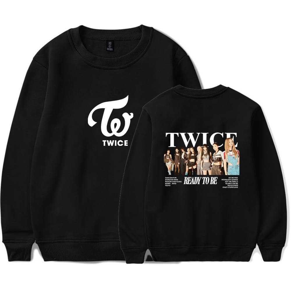 TWICE swag hoodie with band photo and logo, perfect for fans of K-pop merchandise, featuring stylish design and comfortable fit.