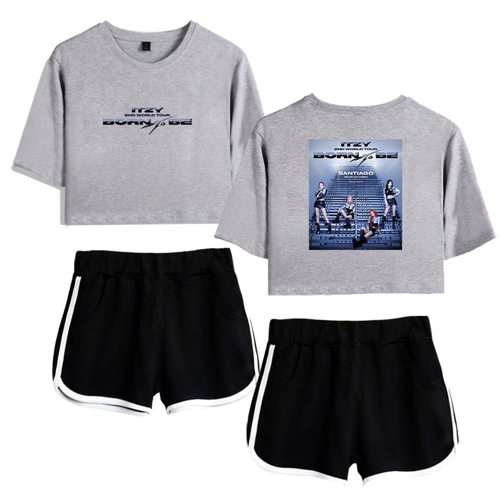 Justin Bieber swag merch featuring trendy oversized sweatshirts with concert graphic prints and sporty black shorts with white piping, perfect for fans to showcase their style.