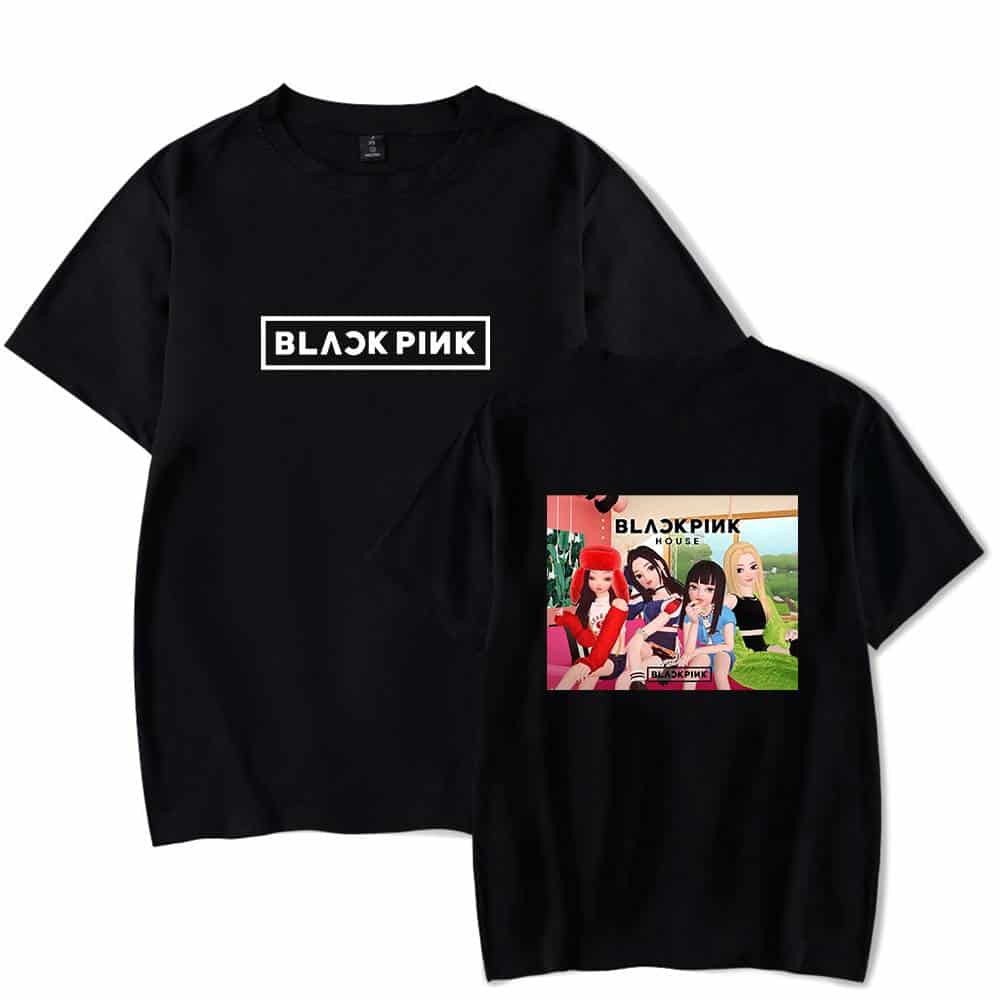 Black Pink swag t-shirts featuring bold logo and colorful cartoon graphic design, perfect for K-pop fans and streetwear fashion. Comfortable, trendy, and ideal for fans of Blackpink's music and style.