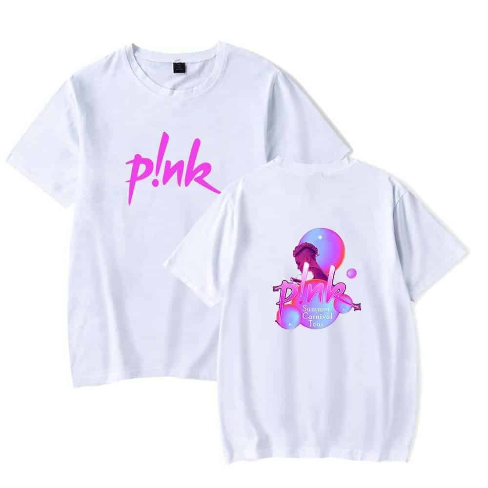 Pink summer carnival tour graphic t-shirt for Justin Bieber fans, featuring vibrant pink and purple design, perfect swag merch for music lovers and concert goers.