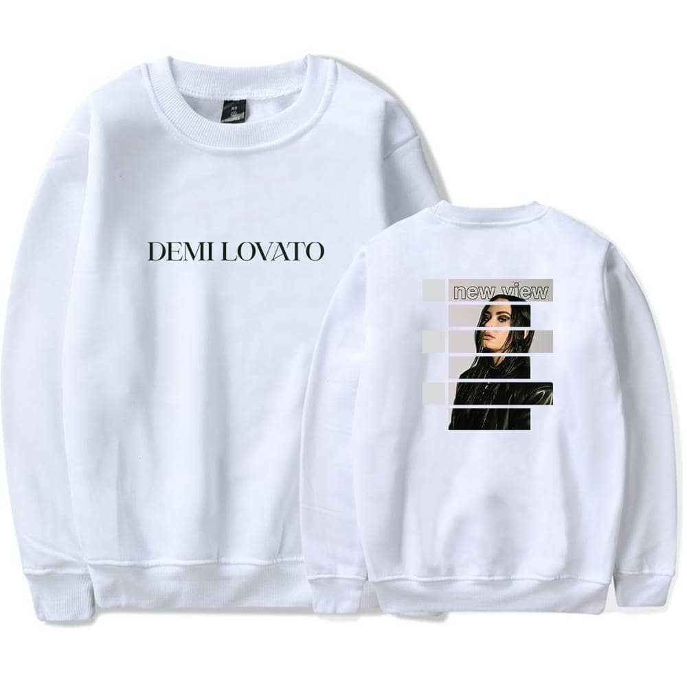 Demi Lovato sweatshirt with bold logo and artistic graphic design print, perfect for fans of celebrity swag merch. Stylish and comfortable, ideal for casual streetwear.