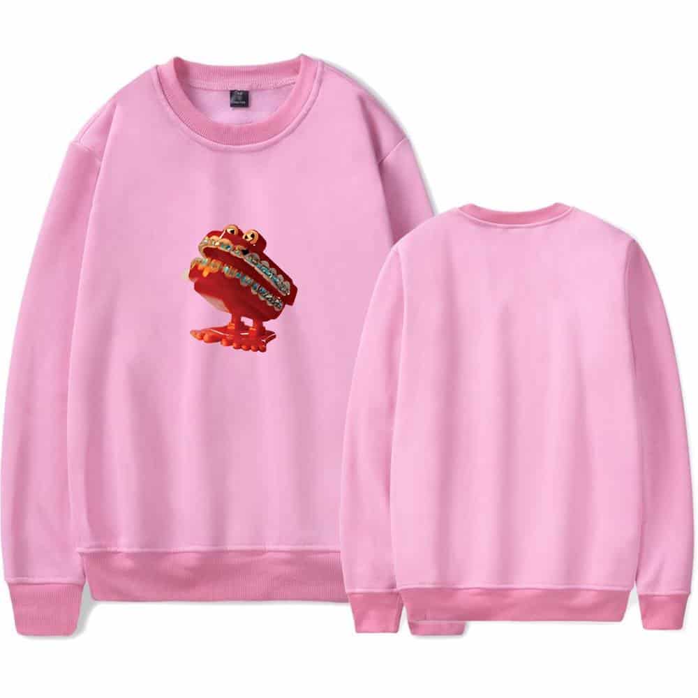 Graphic sweatshirt featuring a fierce, cartoonish red creature with braces, designed forJustin Bieber fans who love swag merch. Perfect for showcasing bold style and pop culture influence.