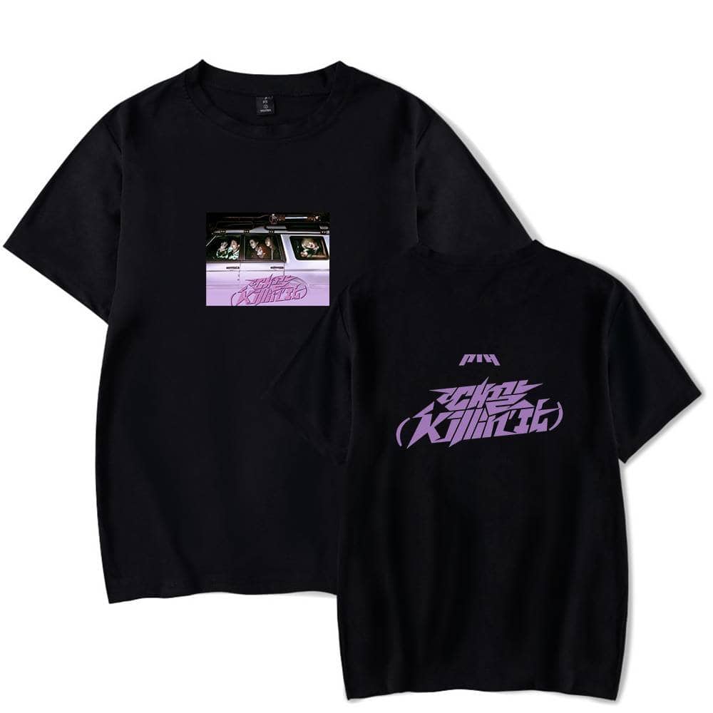 Black T-shirts featuring Justin Bieber swag merchandise with bold graphic designs and stylish text, perfect for fans looking to showcase their love for the singer's fashion line.