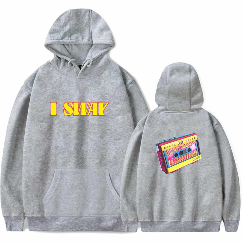 I SWAY hoodie with colorful cassette tape graphic back design and bold "I SWAY" text front, perfect for Justin Bieber fans seeking trendy swag merch.