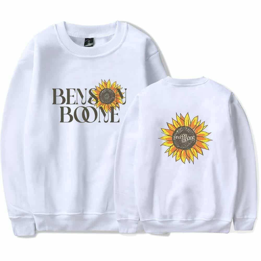 Sunflower Justin Bieber swag merchandise sweatshirt, white with bold graphic text and flower design, perfect for fans of Bieber's stylish and trendy apparel.