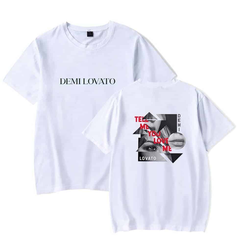 Demilovato swag t-shirts with bold graphic and text design featuring close-up images and artistic elements, perfect for fans and streetwear enthusiasts.