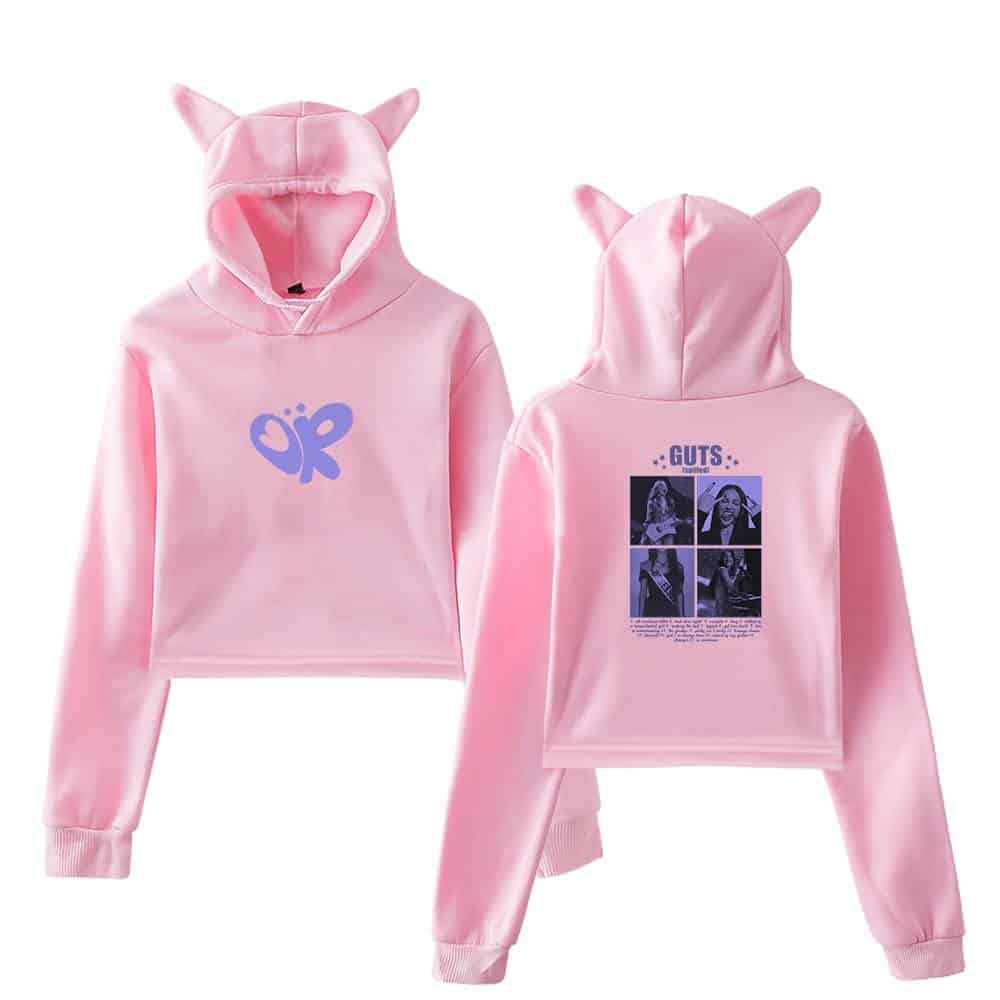 Pink hoodie with devil ears and "OP" logo, matching sweatpants, and graphic back design, inspired by Justin Bieber swag merch.