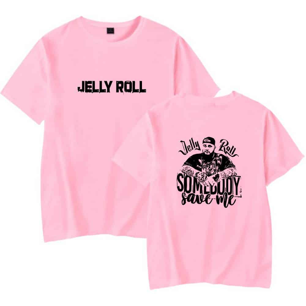 Jelly Roll pink T-shirt with bold black text design.