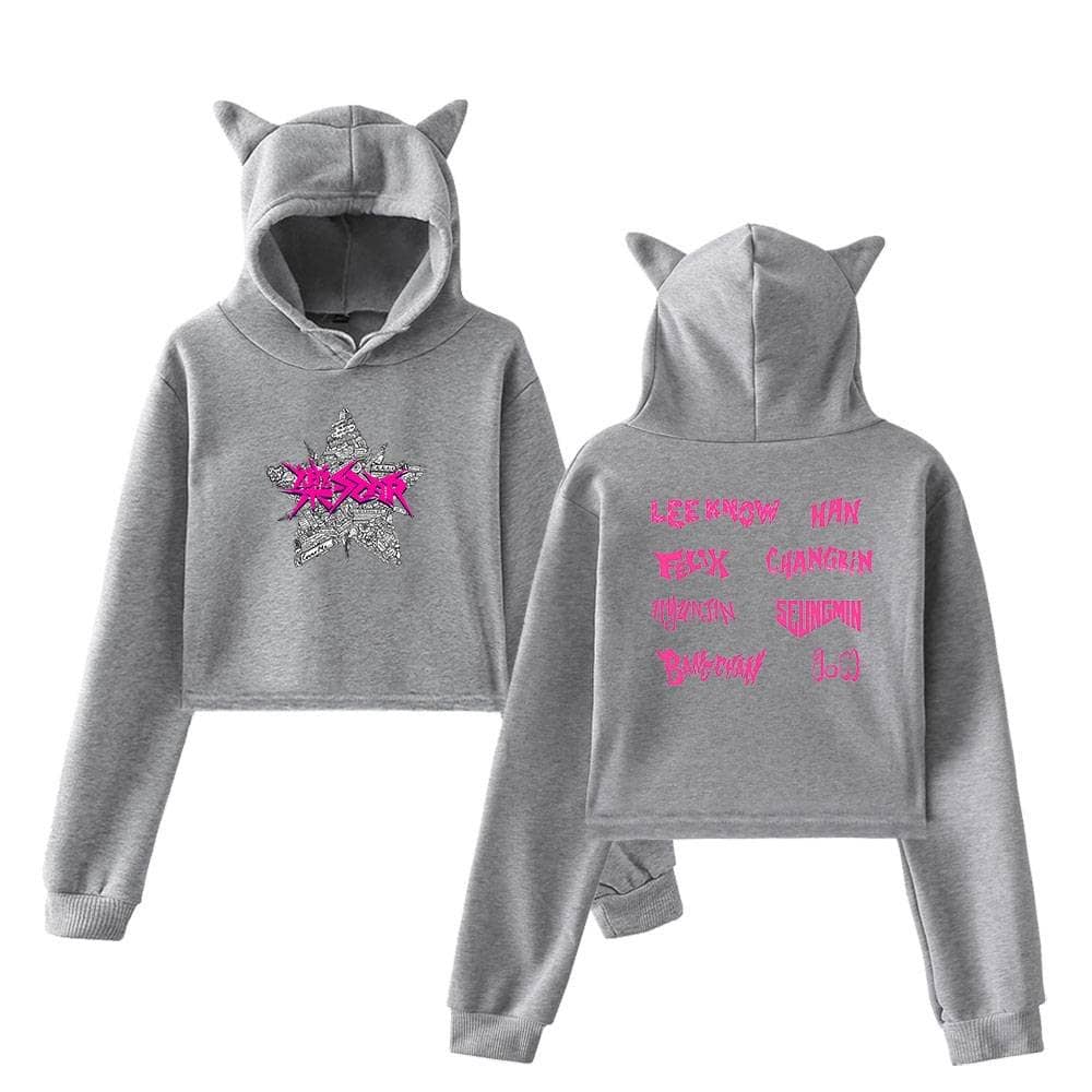 Justin Bieber swag hoodie set with cat-ear hood, featuring bold graphic print on the front and quirky text on the back, perfect for fans of streetwear and pop culture style.