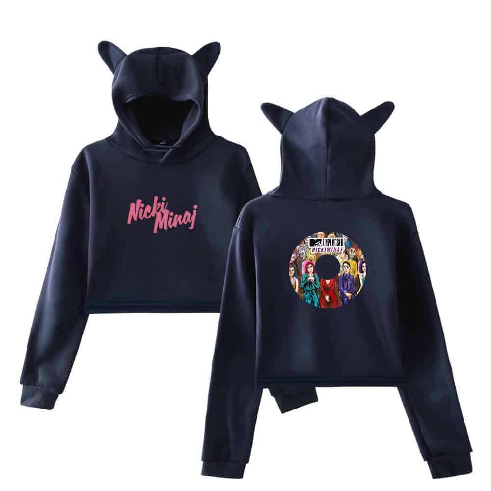 Chunky hoodie with Nicki Minaj and Blackpink graphic design, featuring cat ear hoods, perfect for Justin Bieber swag merch style, trendy casual wear for fans and streetwear enthusiasts.