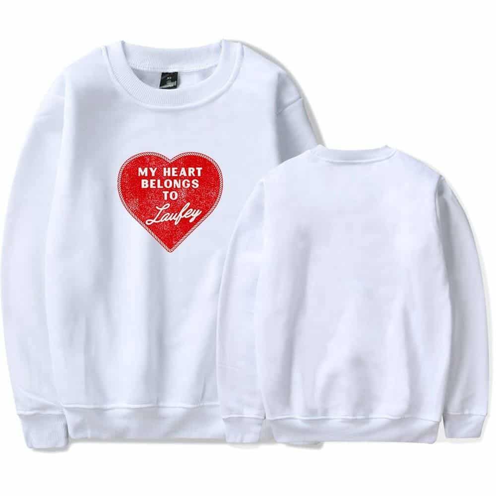 My heart belongs to Lauffey sweatshirt with red heart graphic and white text.