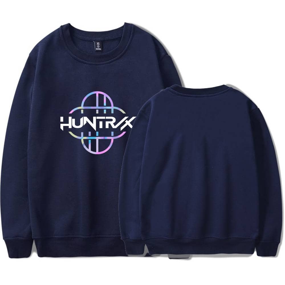 HuntRX logo printed crewneck sweatshirt in navy blue, stylish and comfortable casual wear for fans of Justin Bieber swag merch.