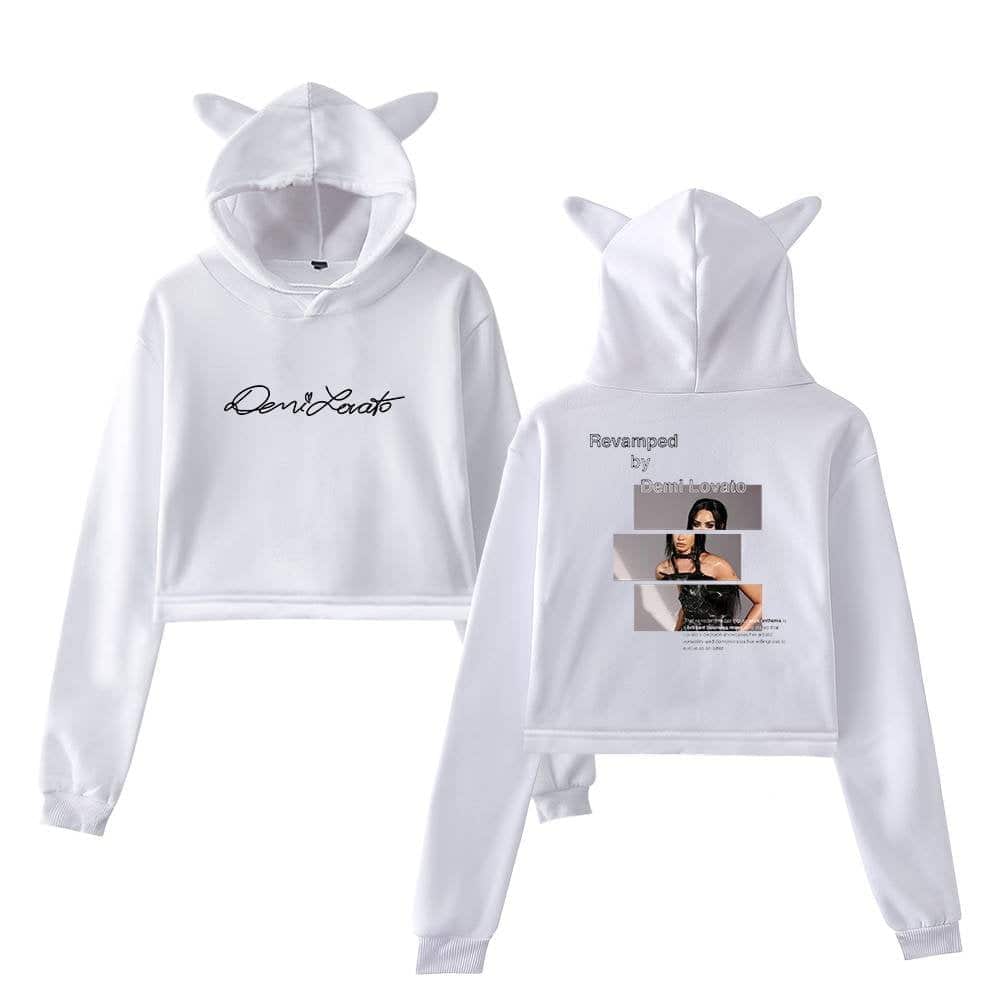 Demi Lovato swag hoodie set with cat ears, featuring signature and promotional graphics, perfect for fans of celebrity-inspired streetwear.