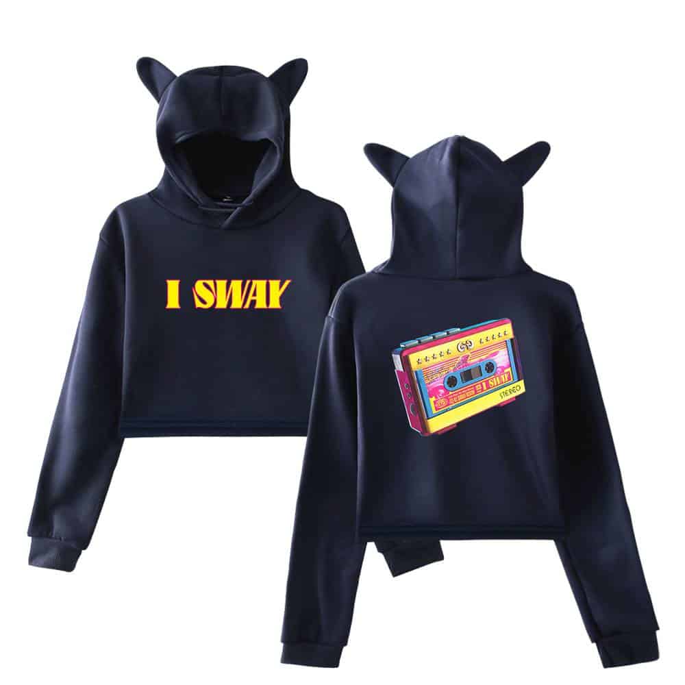 I SWAG sweatshirt with a colorful cassette tape design on the back, featuring “I SWAG” slogan on the front, stylish for Justin Bieber fans into swag merch and trendy streetwear.