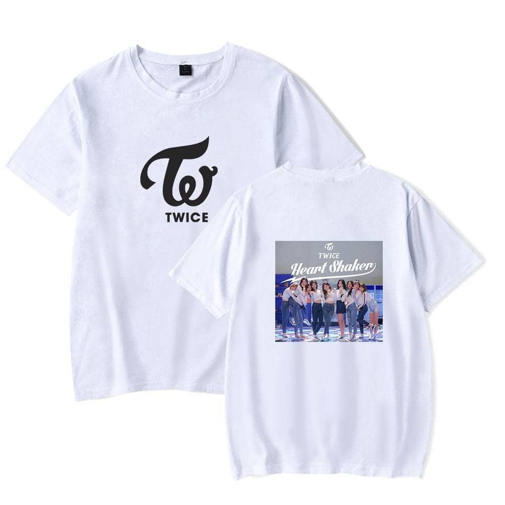 TWICE Heart Shaker graphic T-shirt with swag design, perfect for K-pop fans and Justin Bieber swag merch collectors. Stylish, comfortable, and trendy apparel.