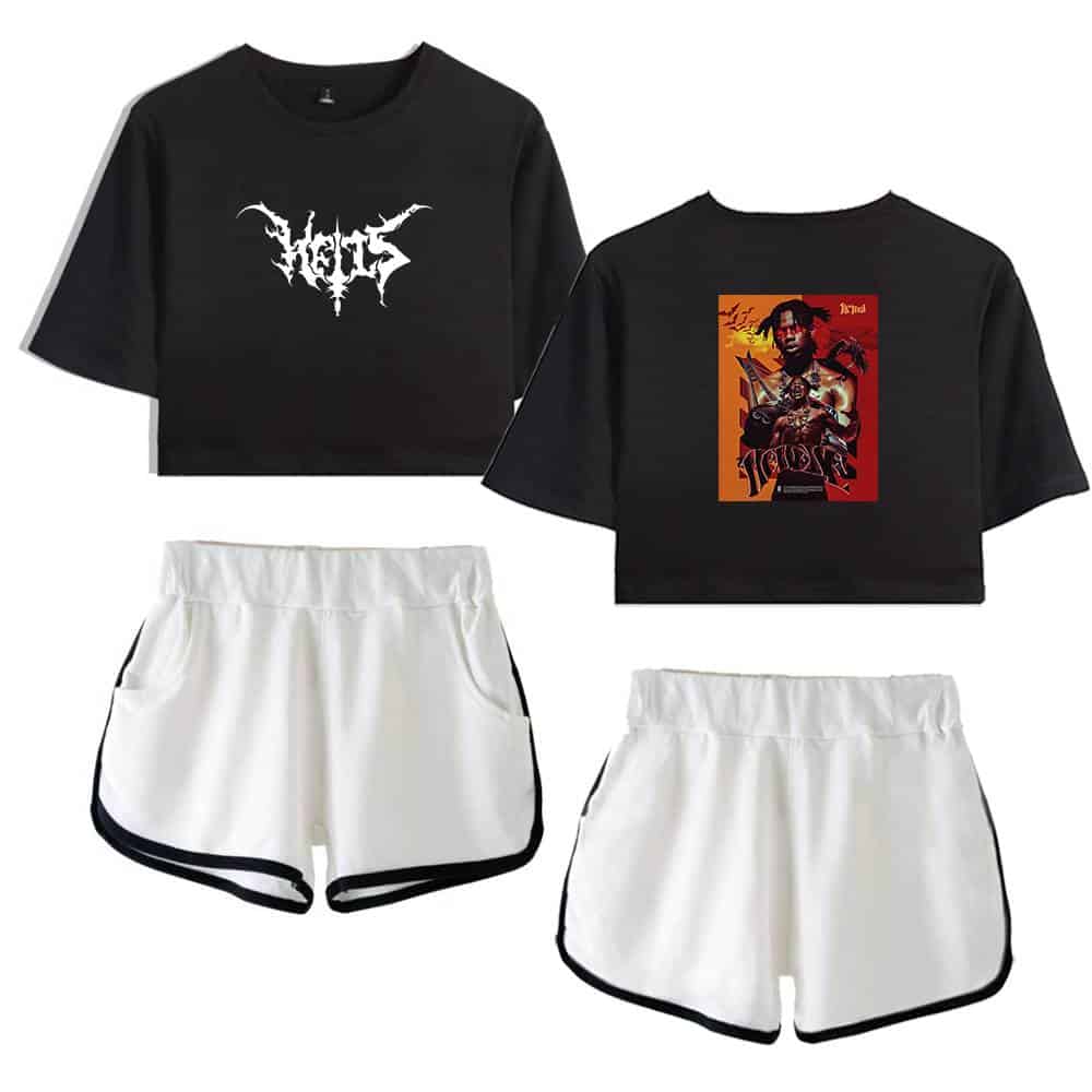 Vans graphic t-shirt with Justin Bieber-inspired swag design and matching white athletic shorts with black trim, perfect for street style or casual wear.