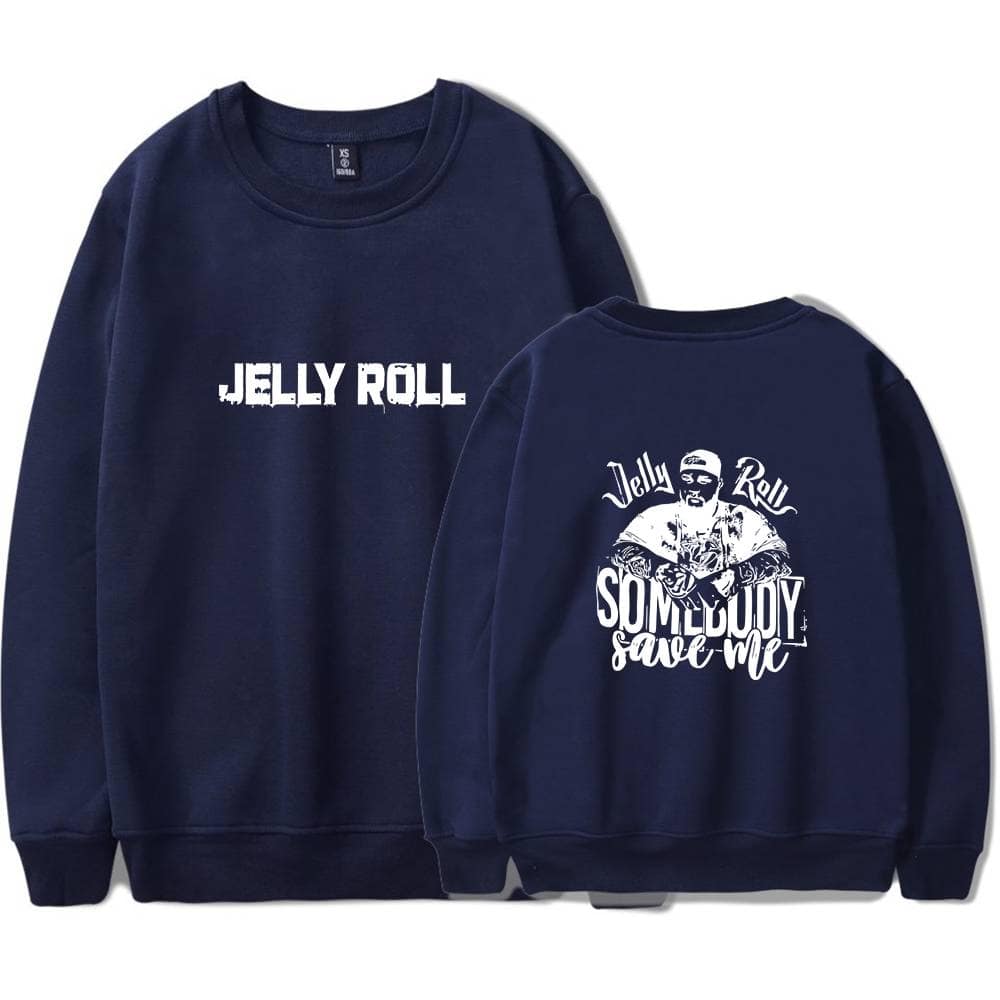 Jelly Roll swag merch sweatshirt with bold text on the front and a graphic print on the back featuring Jelly Roll and lyrics, perfect for fans of the rapper.