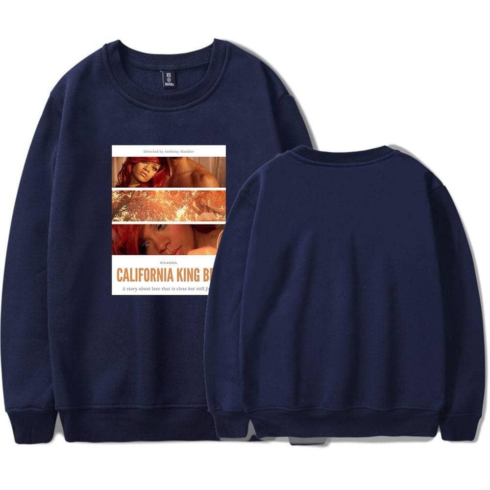 California King Bed Rihanna sweatshirt with graphic print for swag style and merchandise collection. Perfect for fans of Justin Bieber and celebrity-inspired apparel.