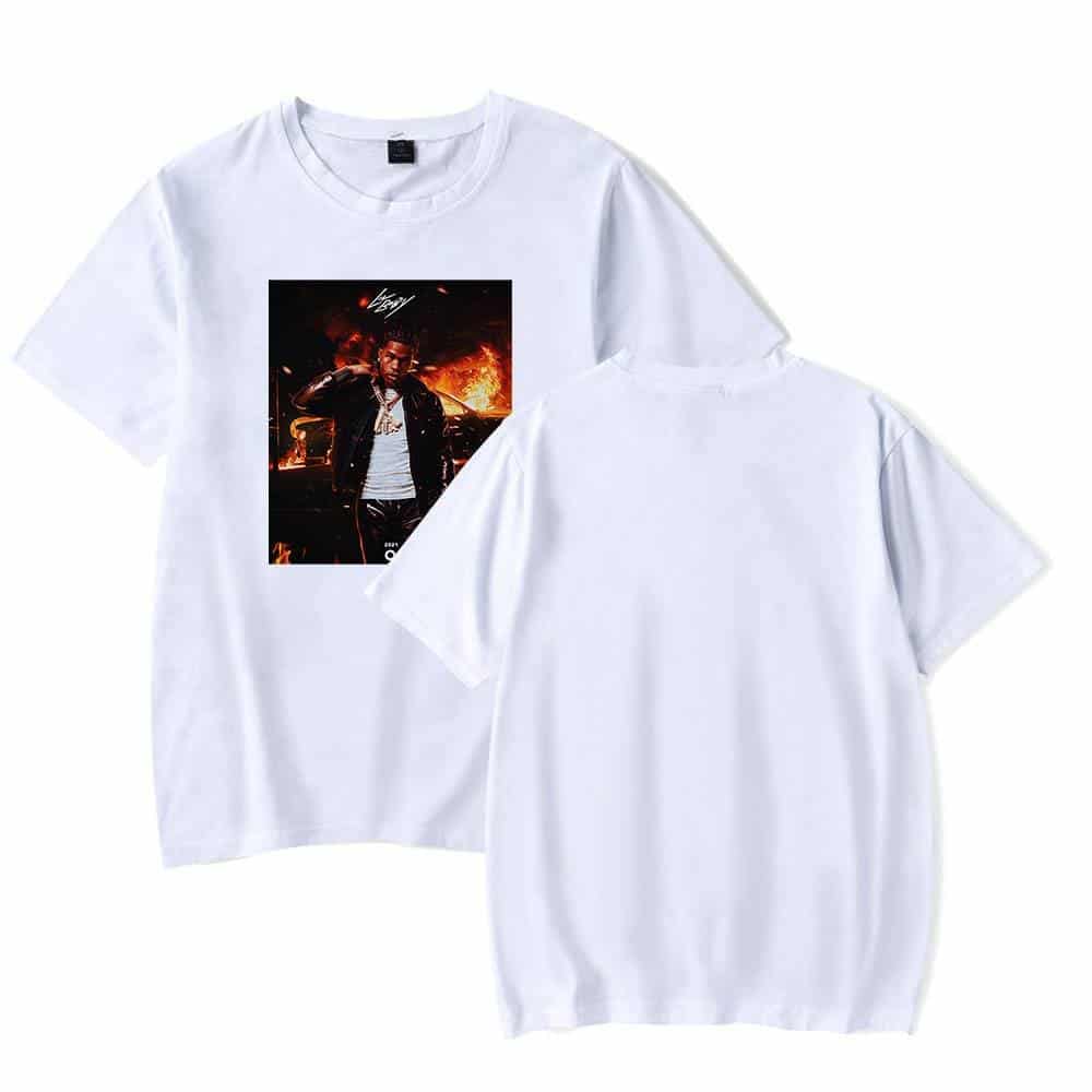 Justin Bieber swag merch T-shirt with a graphic print of Justin Bieber in a fiery background, perfect for fans who want to showcase their style. Bold, trendy, and official merchandise for music lovers.