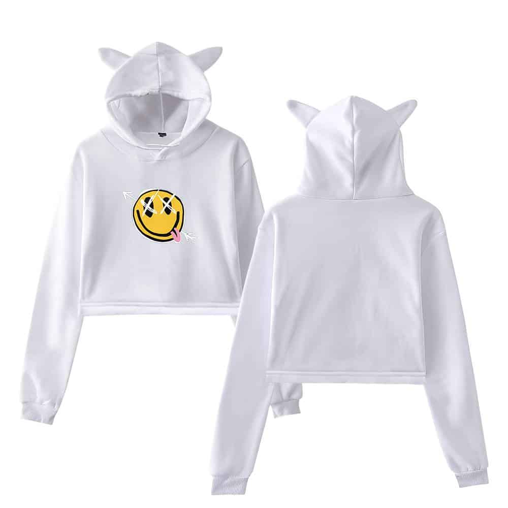 Smiley face emoji graphic hoodie with playful tongue detail, featuring a fun, youthful design. Perfect for casual wear or making a bold style statement.