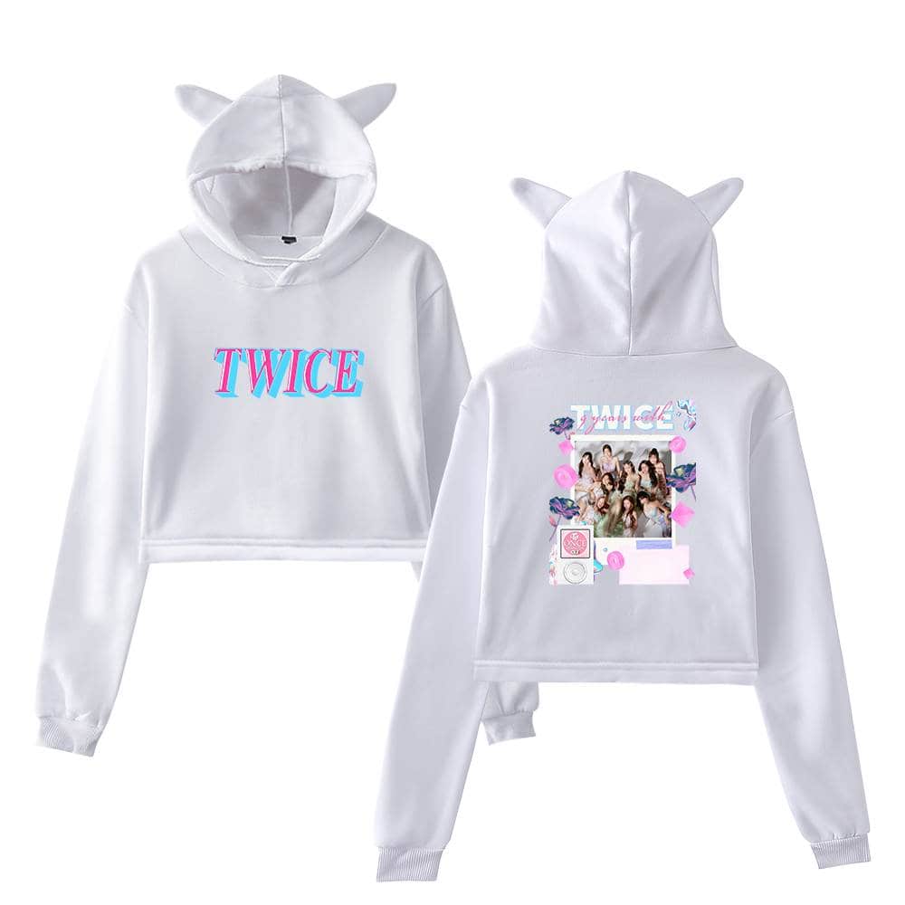 TWICE hoodie with cute graphic and "TWICE" text in vibrant colors, perfect for K-pop fans and streetwear style.