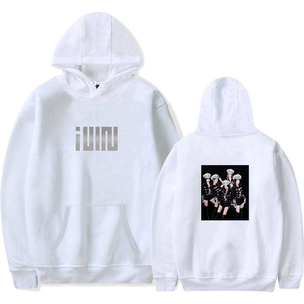 Iunn sweatshirt with graphic and photo of a girl group, trendy swag merch for Justin Bieber fans, stylish casual hoodie.