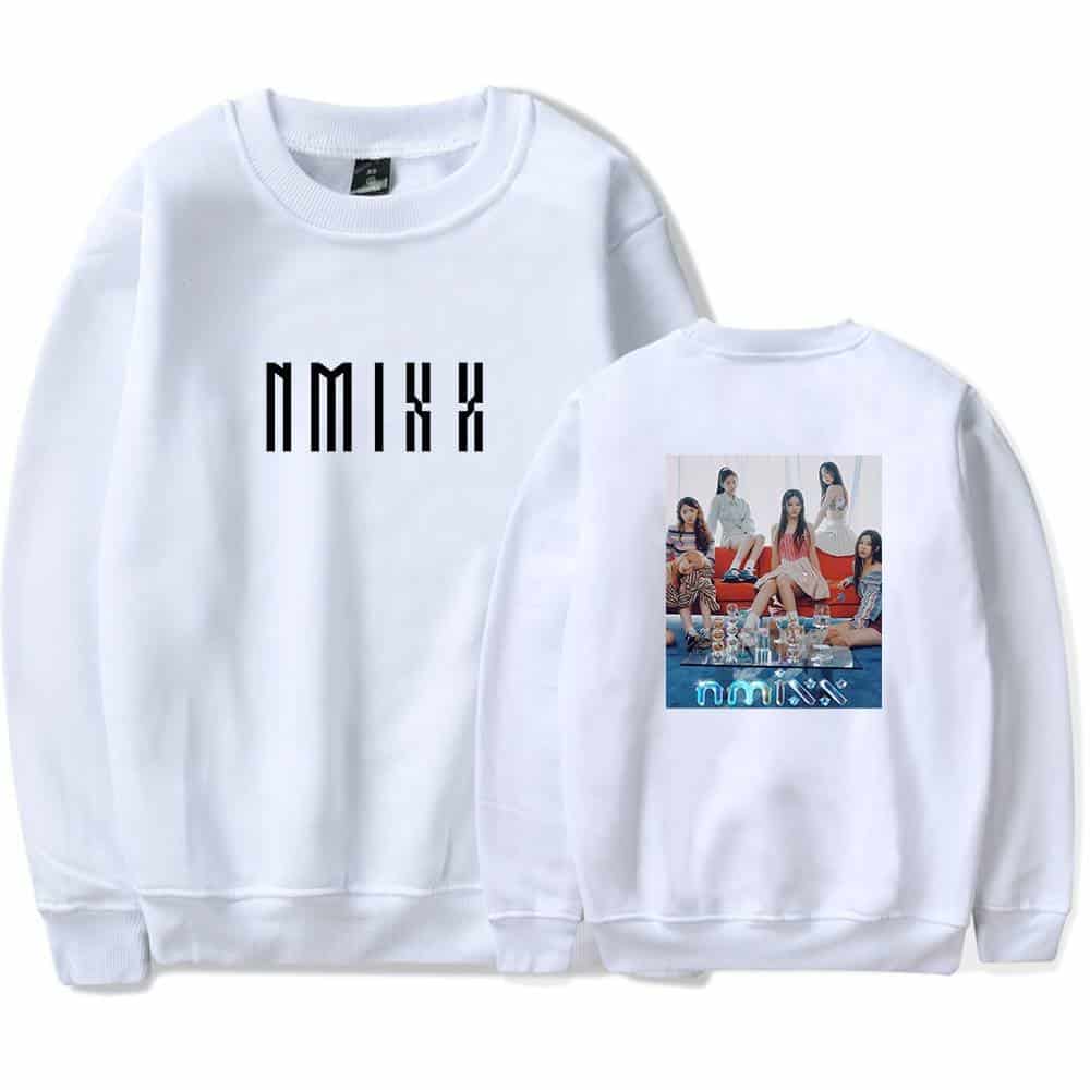 NMIX swag printed sweatshirt with group photo design, perfect for K-pop fans and Justin Bieber merch enthusiasts.