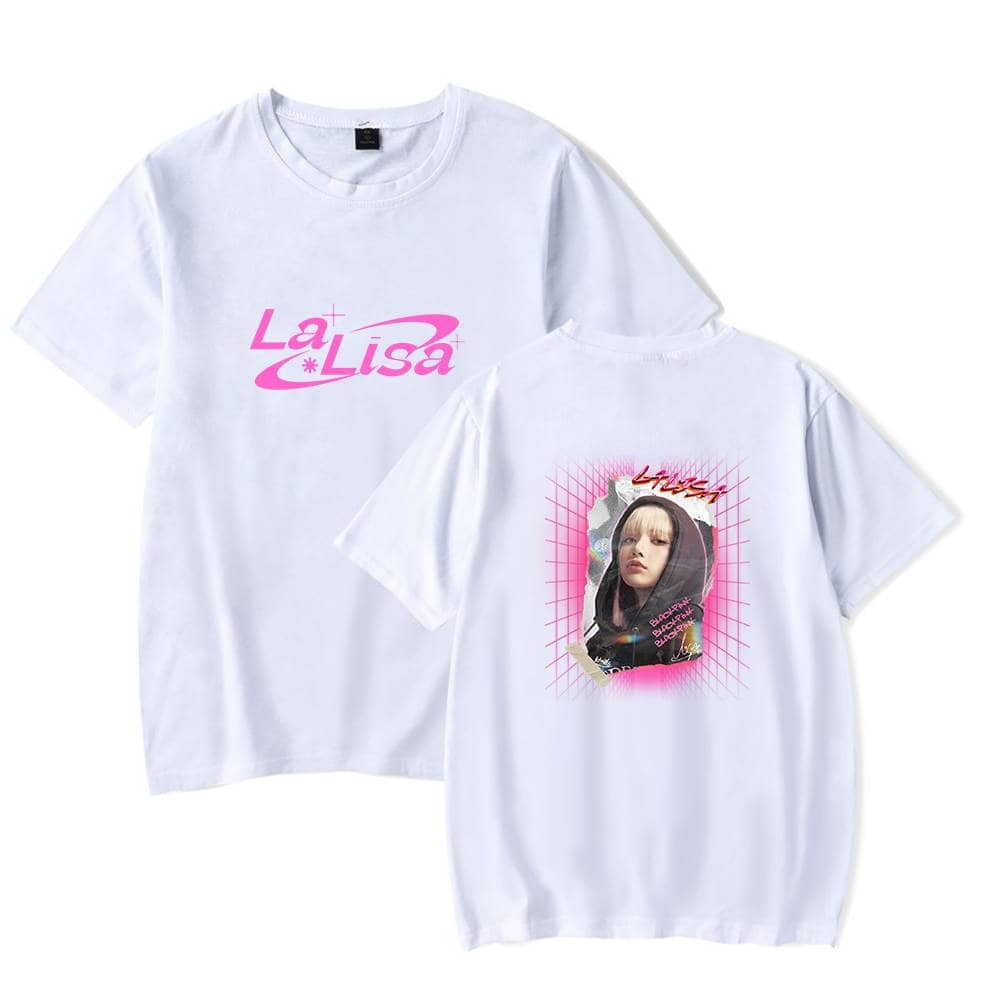 Justin Bieber swag merch t-shirt featuring La Lisa design with bold graphics and vibrant colors, perfect for fans of pop star fashion and hip-hop streetwear styles.