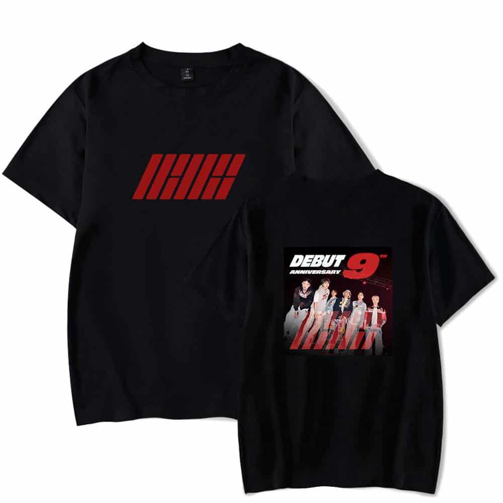 IHX logo black T-shirt with debut 9 anniversary graphic on the back, perfect swag merch for Justin Bieber fans. Stylish and trendy apparel inspired by Bieber's music.