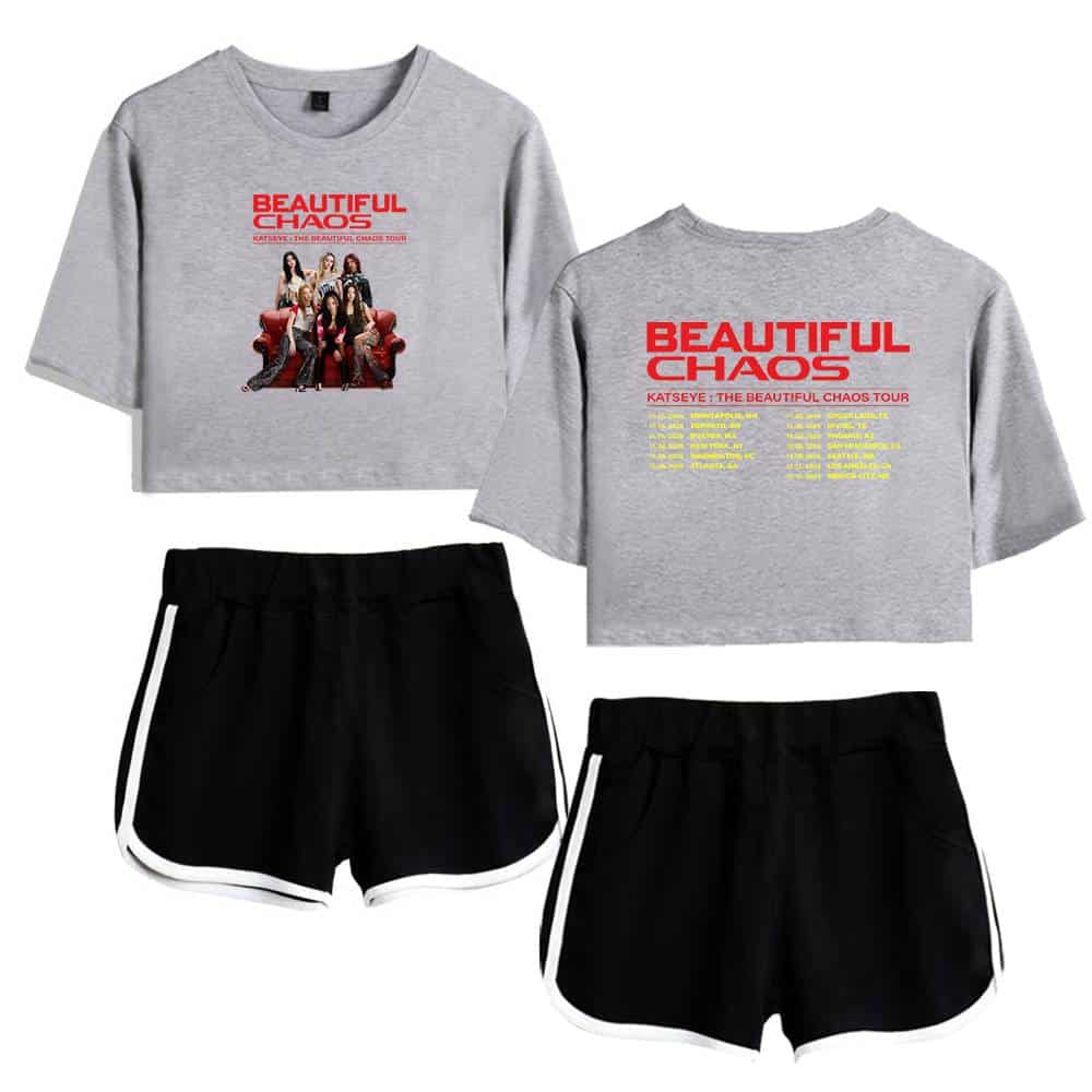 Justin Bieber swag merch featuring stylish graphic crop tops and sporty shorts, perfect for casual streetwear enthusiasts and fans of pop star fashion statements.