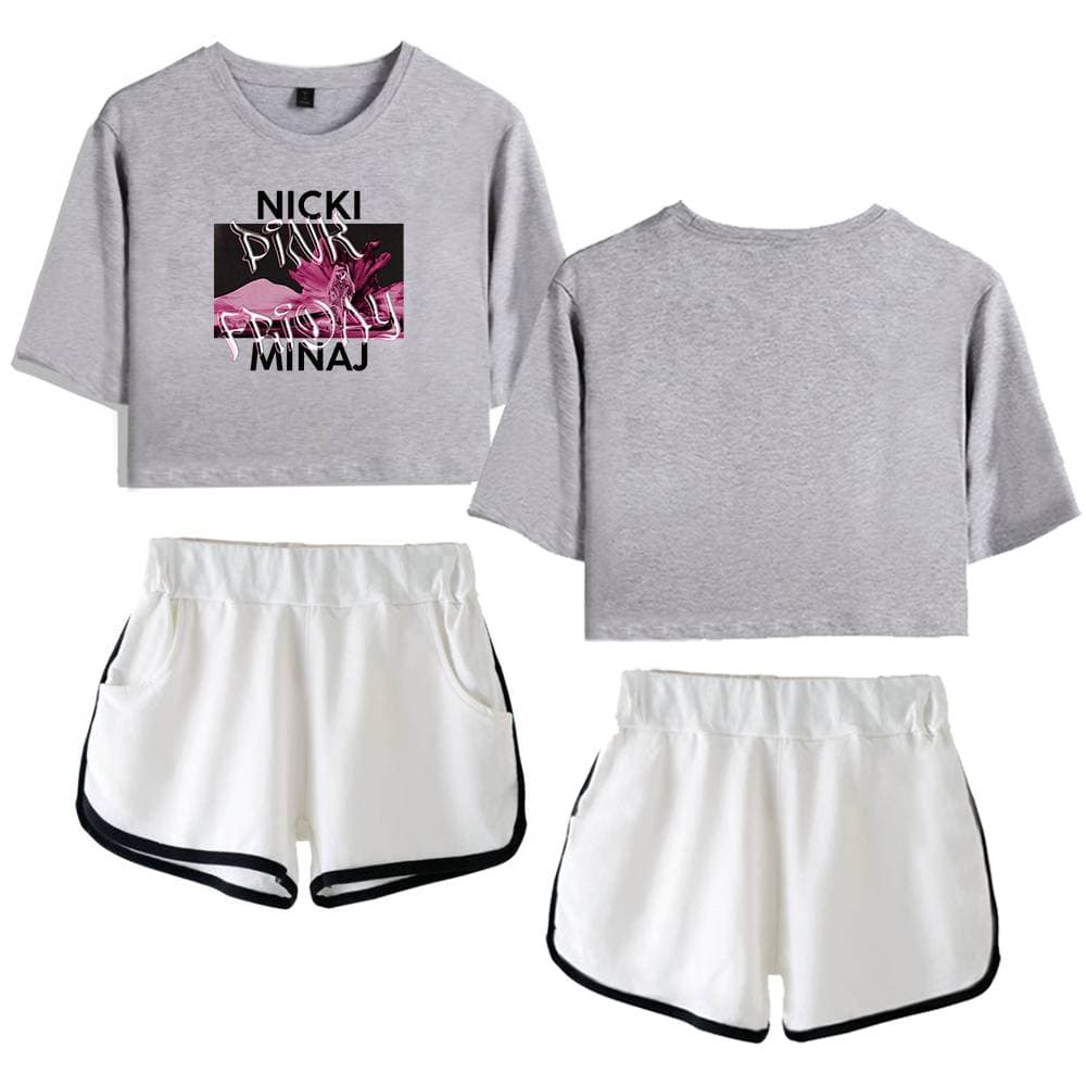 Bright gray cropped sweatshirt featuring Nicki Minaj and Pinkfloyd graphic print stay trendy. Perfect for casual wear or music-inspired street style.