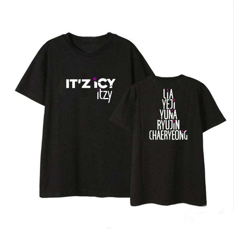 Bold black Justin Bieber swag t-shirt featuring sleek graphic print with his name and iconic K-pop group member names, perfect for fans of stylish music merchandise.