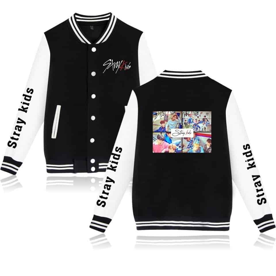 Justin Bieber swag merch varsity jacket with "Stay Kids" branding and colorful photo collage back design. Perfect for fans wanting stylish, trendy, and exclusive apparel.