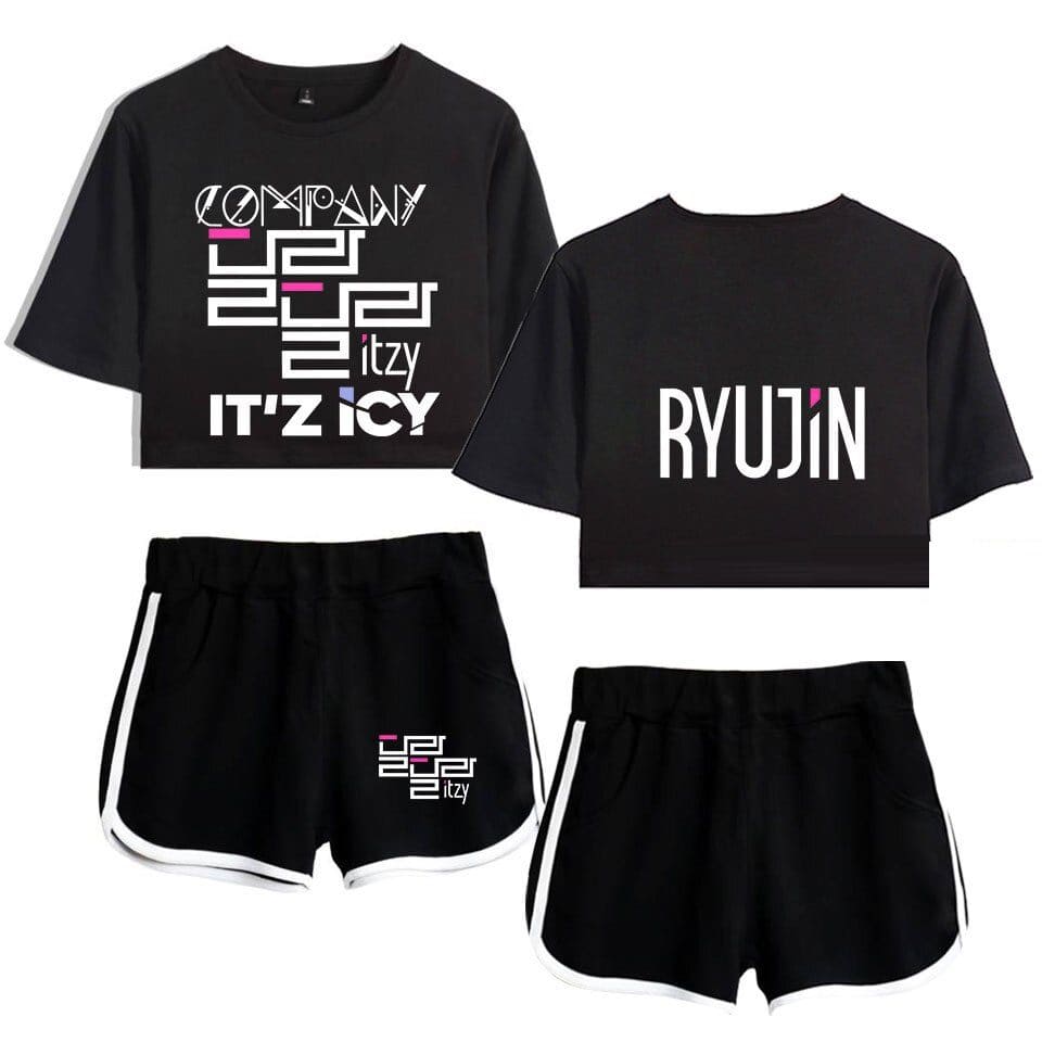 Justin Bieber swag merch stylish black crop top and shorts set with bold graphic prints and contemporary design. Perfect for fans wanting to showcase their love for the pop star in trendy fashion.