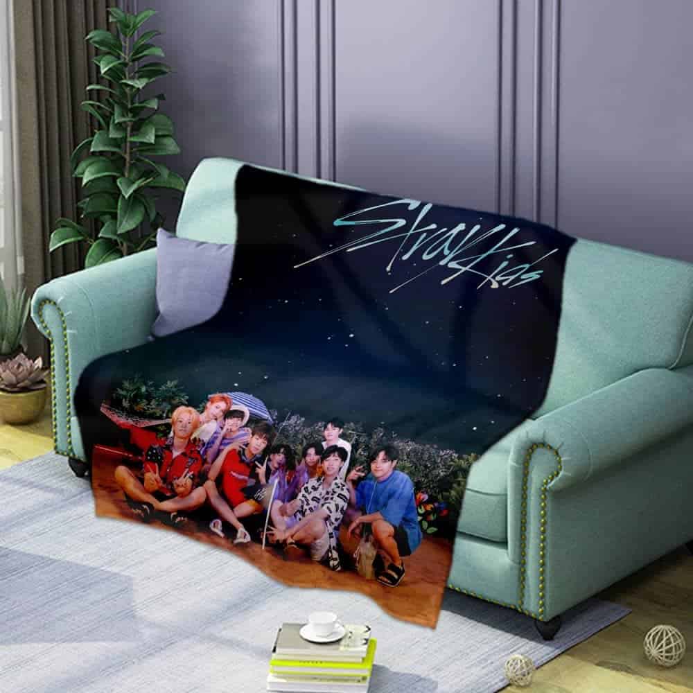 Justin Bieber swag merch blanket featuring a vibrant group photo of the band members. Perfect for fans to display their love for Justin Bieber and his crew. High-quality fabric with stylish design.