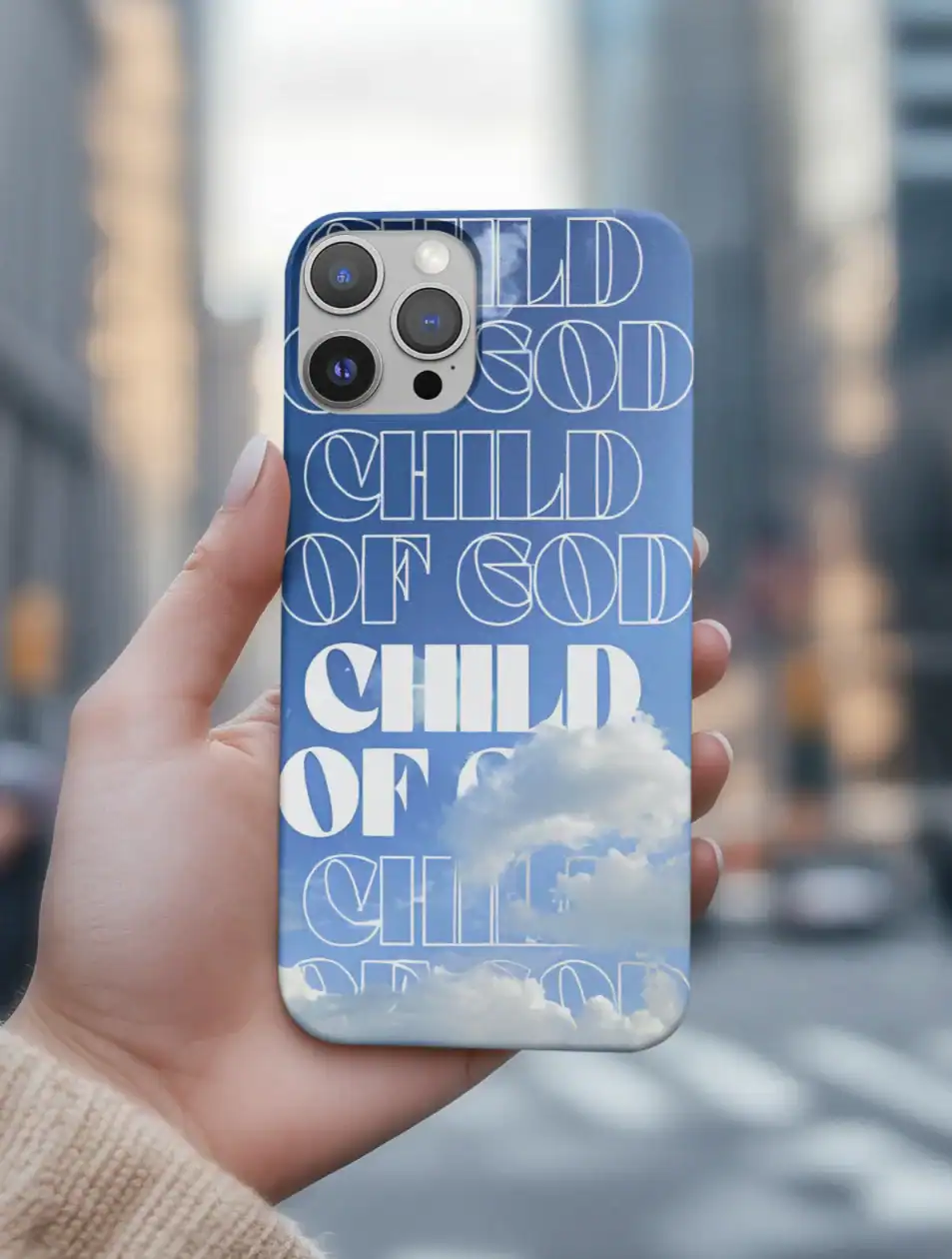 Swag Justin Bieber phone case with child of God text and cloud design, perfect for fans to showcase their love for Justin Bieber with stylish merch.