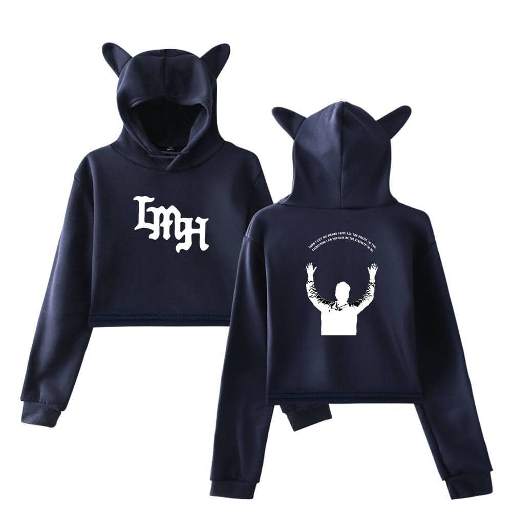 Black Justin Bieber swag hoodie with cat ears, featuring bold white graphic text on the front and back, perfect for fans of streetwear and music-inspired fashion.